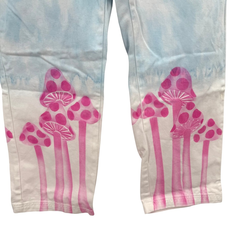 BIG BUD PRESS High‎ Rise Work Pants Airbrush Blue Tie Dye Pink Mushroom Print S - Picture 3 of 9